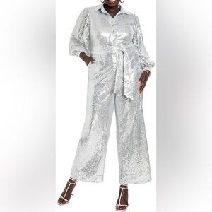Eloquii Silver Wide-Leg Jumpsuit 20